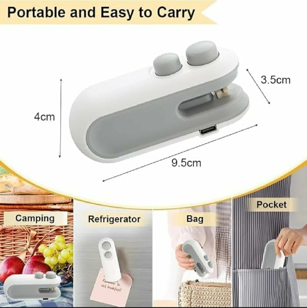 Mini Bag Sealer, 2 in 1 Seal & Cutter Heat Sealers, USB Chargeable Portable Bag Resealer